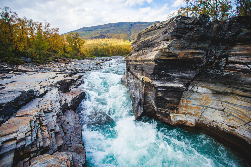 Abisko National Park rapids through canyon