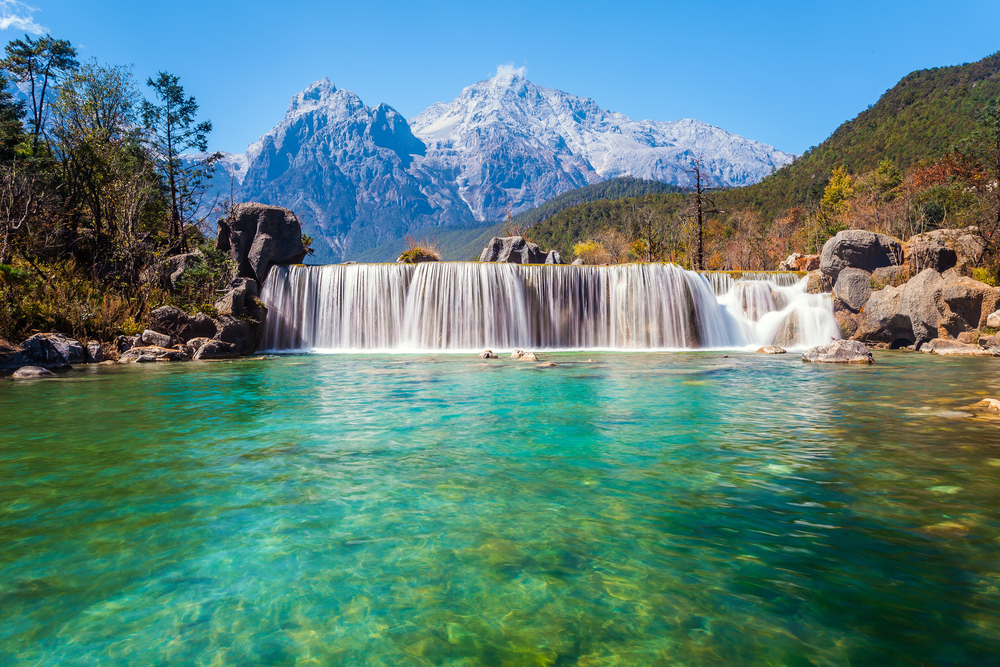 Jiuzhaigou National Park Five FLower Lake with fall foliage