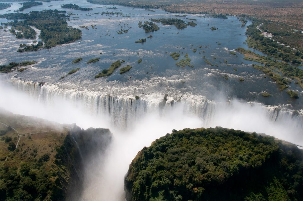 Helicopter view of Vic Falls from Zimbabwe side
