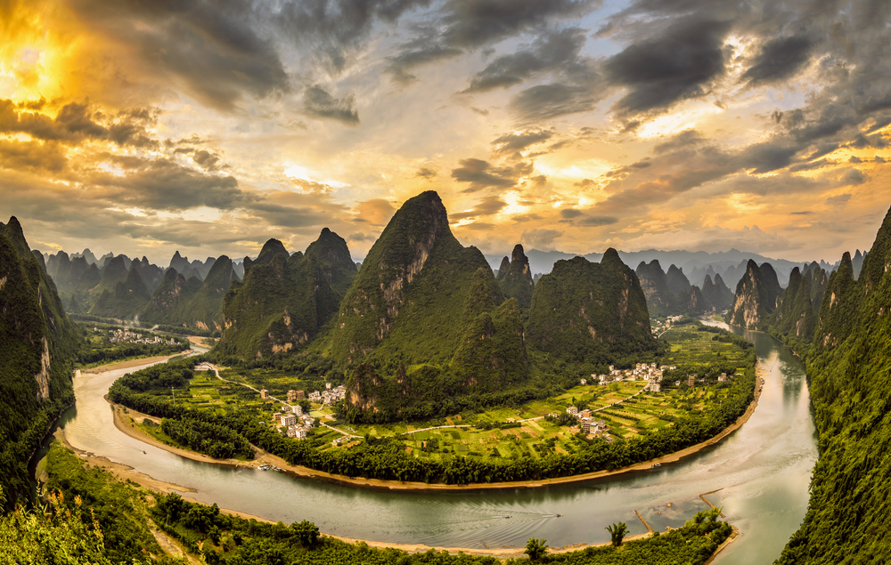 Guilin Li River National Park with city