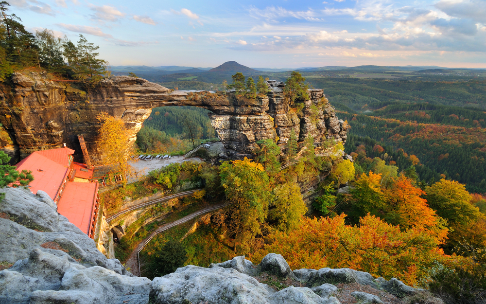 Bohemian Switzerland National Park icon and fall foliage